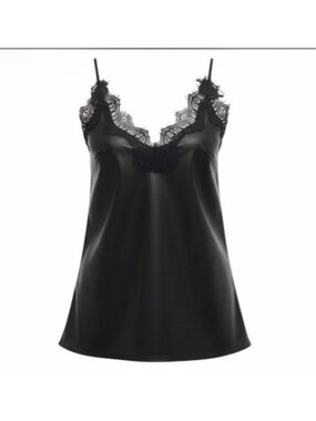 Women's Gold Hawk Black Lace Trim Faux Leather Camisole M